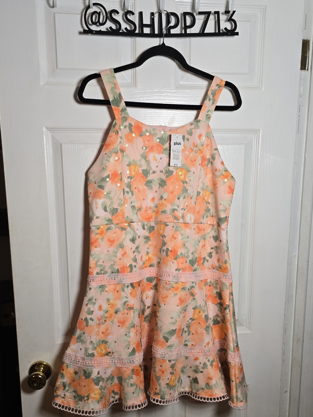 NWT 20 20.5 Knitworks Floral Peach & Green Midi Dress
